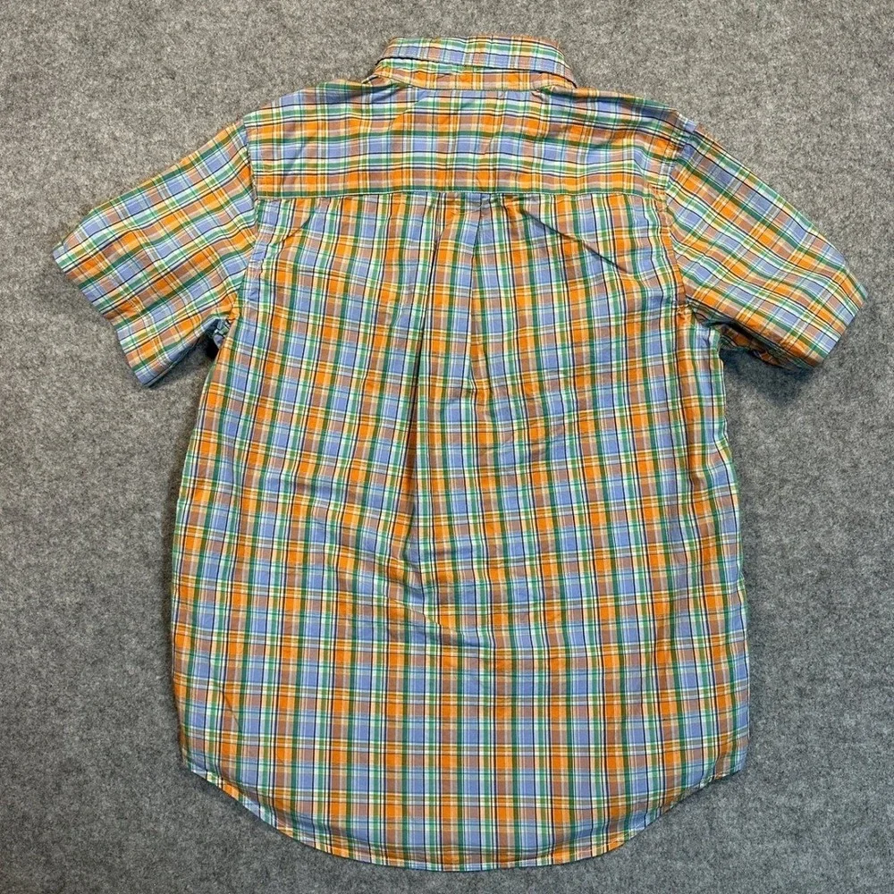 Ralph‎ Lauren Plaid Button Down Shirt Boys L 14-16 Orange Blue Green Cotton Pony